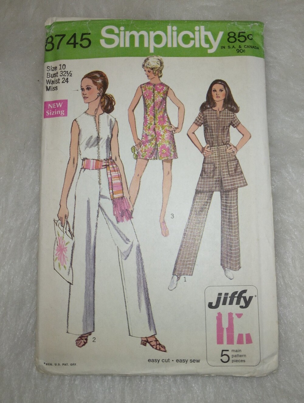 SIMPLICITY 8745 Sz 10 Jiffy Jumpsuit In 2 Lengths & Mini-Skirt, C. 1970